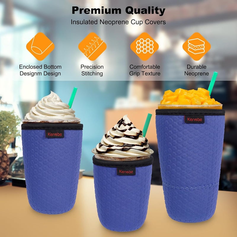 KENOBE 3 Pack Neoprene Insulator Sleeve for Iced Coffee Cups, Reusable Cooler Sleeves for Iced & Hot Drinks, Universal Fit 16-32 oz Cups Beverages, Compatible with Starbucks Dunkin Coffee and More - Image 4
